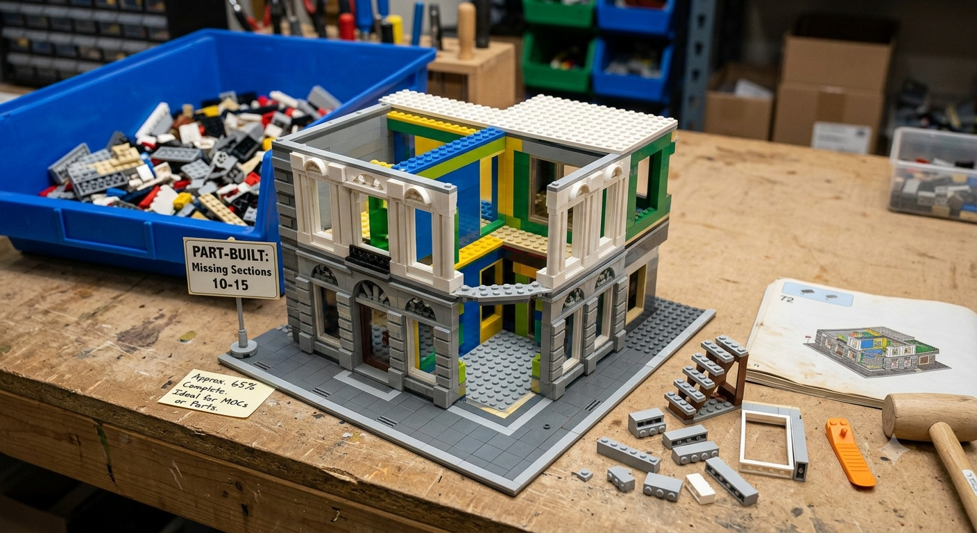 Incomplete LEGO sets with missing pieces being prepared to sell