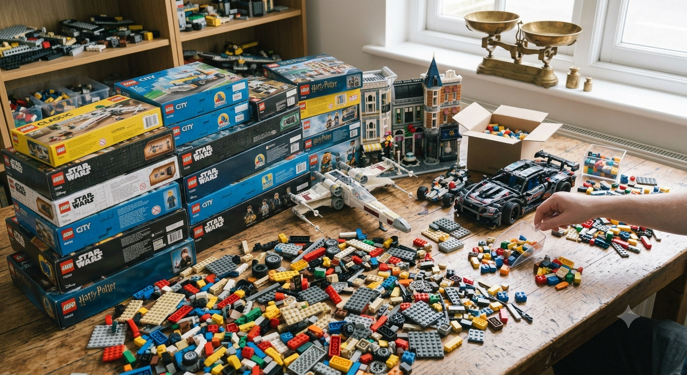 An adult LEGO collector deciding which sets to sell from their collection