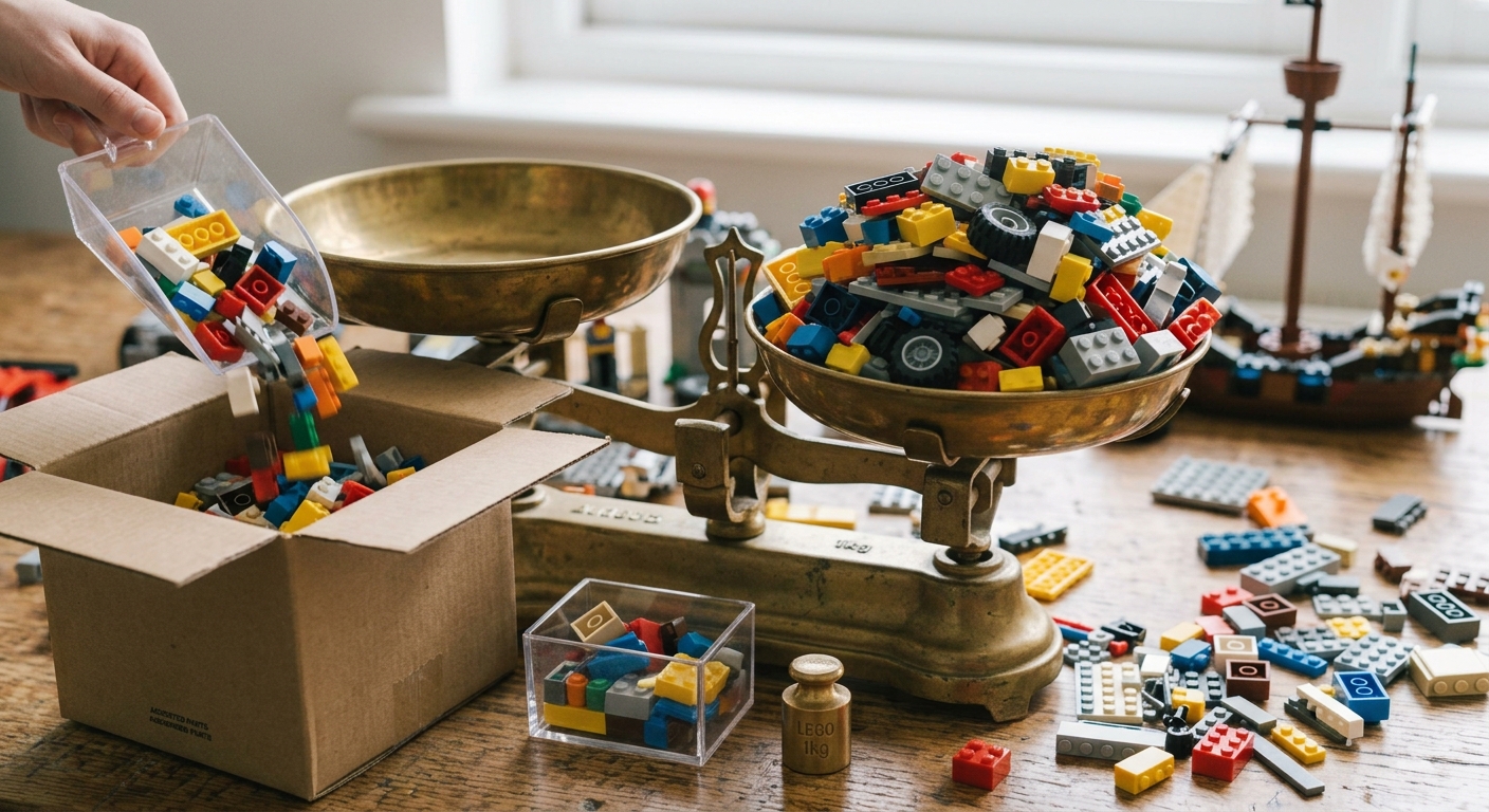 Bagging loose LEGO bricks before packing them in a box to sell